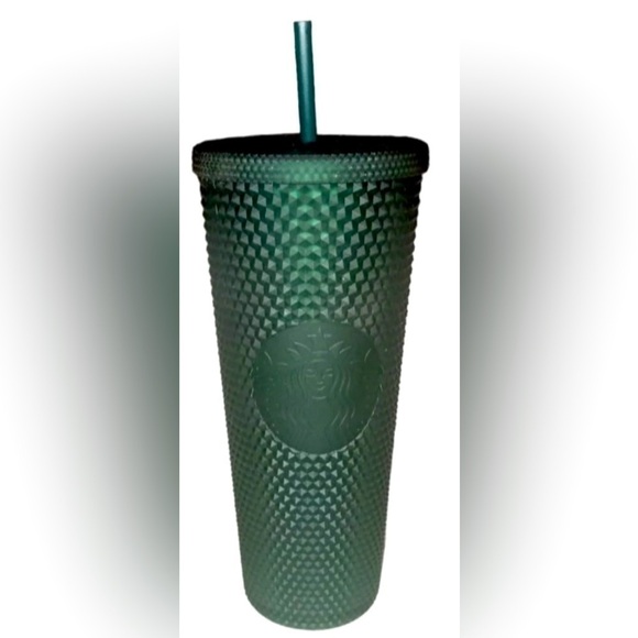 Starbucks Dark Green 24-oz tumbler with faceted sides and lid - Picture 1 of 3